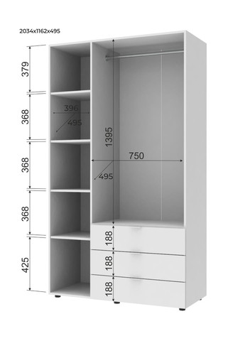 Комплект шкафов для одежды Гелар (2 шт.) 193,7х49,5х203,4 см (DRS-011170) Doros (346531095)