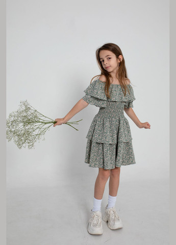 Комбинированное платье майя (крепдешин) оливковый Cvetkov (299339294)