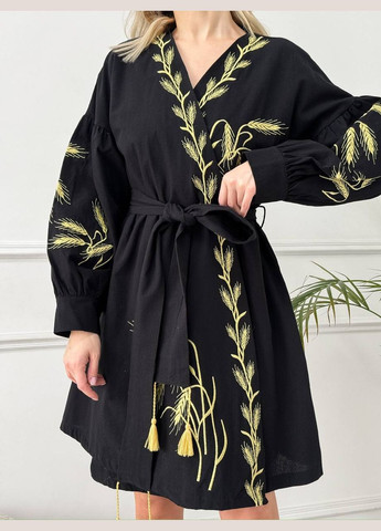 Черный зимний женское вышитое платье пшеница черная ESQ 5261