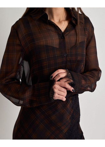 Костюм жіночий у клітинку коричневий (спідниця, блуза) MZR (371307587)