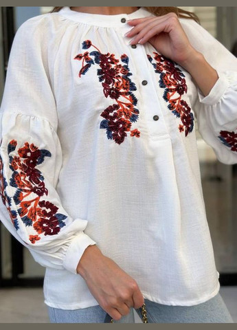 Біла вишита сорочка літня муслінова ESQ вільна (339672189)