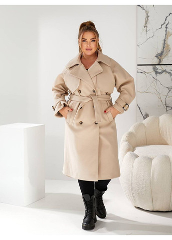 Молочне демісезонне Пальто жіноче кашемірове довге двобортне демісезон двобортне No Brand