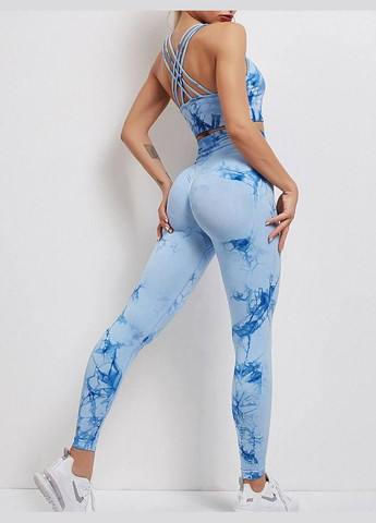 Спортивний костюм з мармуровим принтом (топ та легінси) голубого кольору, розмір L Trends (330757643)