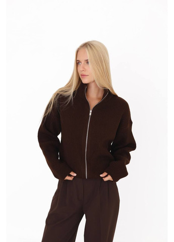 Коричневий демісезонний жіночий светр на блискавці з високим коміром MonCher