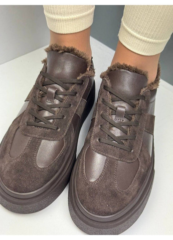 488 Кросовки Зимние Коричневые Кожа с Замшей утепленные No Brand коричневые зима (367960236)