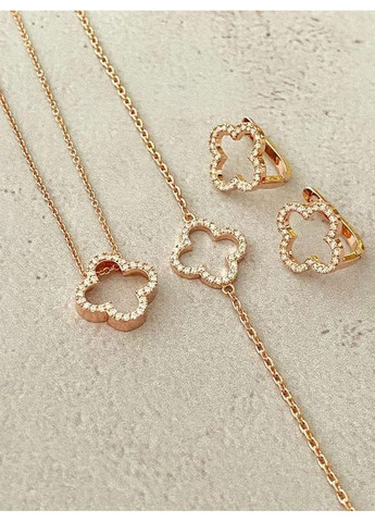 Позолочені Сережки "Конюшина" + Ланцюжок (Кольє) 40см-45см + Браслет 17.5см-22.5см. Позолота No Brand (364502982)