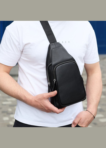 Мужская сумка-слинг из натуральной кожи, сумка через плечо черная, мужская сумка слинг 34091 Tiding Bag (359380774)