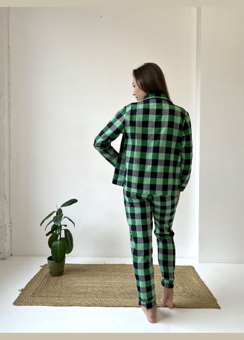 Зелена всесезон піжама домашня жіноча фланель брюки + сорочка в клітинку рубашка + брюки Cosy F671P01