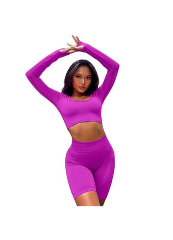 Комплект для фітнесу (спортивний костюм) рашгард та велосипедки 8832 L фіолетовий Fashion (336547438)