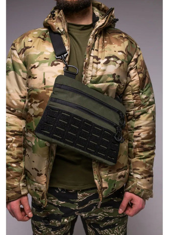 Мужская сумка через плечо, RoKit Olive Black M с патч панелью, Мужская сумка через плечо под патчи. HardKIT 9377274-HK (370140803)