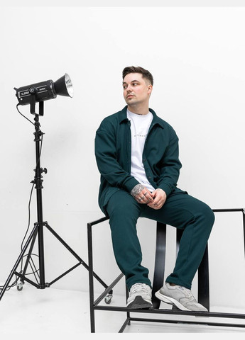 Смарагдовий демісезонний чоловічий костюм вафелька з сорочкою, брючний Україна