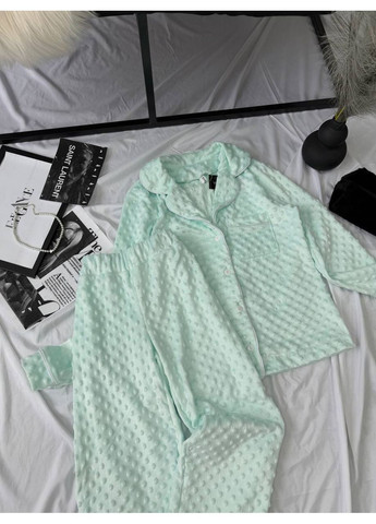 М'ятна всесезон домашній жіночий комплект із м’якої тканини сорочка + брюки No Brand