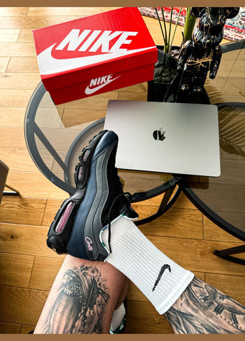 Чорні Осінні кросівки чоловічі і жіночі nike air max 95 sp corteiz black blue gray | найк аір макс 95 сп чорні сині сірі No Brand