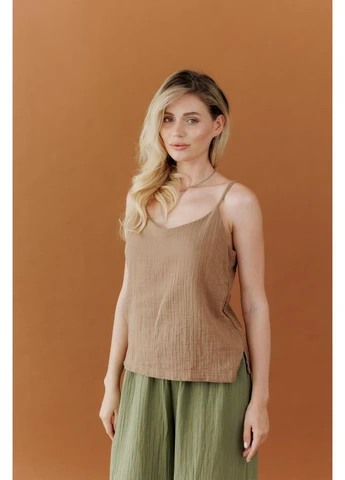 Майка из муслина на бретелях карамель Art Knit — 398860427