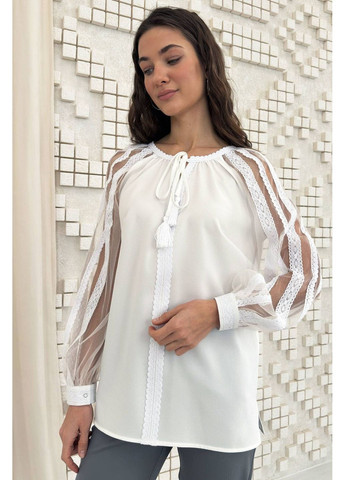 Белая блуза с ажурными рукавами, цвет белый Nenka
