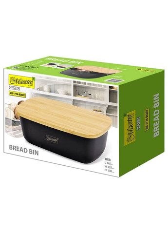 Хлібниця металева прямокутна 35х21х21 см чорний Maestro MR-1770 (351363109)