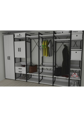 Шафа Гардероб Уні секція 7 серії Конект 220x60x50см Чорний метал ДСП 16 мм (FRD-104559) Ferrum-decor (362267706)