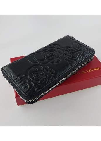 Женский кошелек большой горизонтальный на полную купюру на змейке из натуральной кожи черный No Brand (335821269)