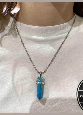 Кулон із натуральним каменем яскравий Блакитний Агат у формі кристала шестигранника на шнурку в подарунковій коробочці Овен (331291895)