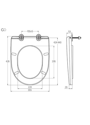Сидіння для унітаза з кришкою і пластиковим кріпленням СП‑3, 355×428 мм SoloPlast (340286084)