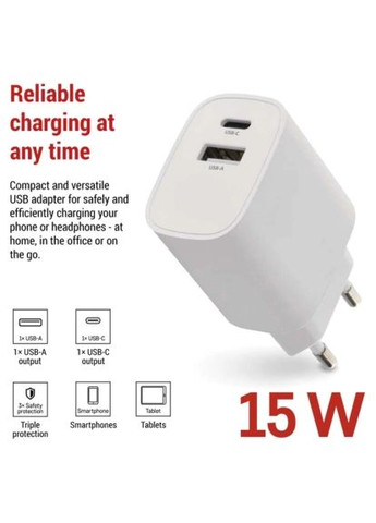 Зарядний пристрій (V02B15) Emos V02B15 1xUSB-A + 1xUSB-C 15W GaN (369881066)