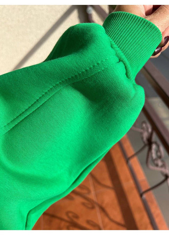 Зелений cвітшот жіночий 2479 широкий оверсайз утеплений вишивка малюнок попереду Olivia однотонний (303140153)