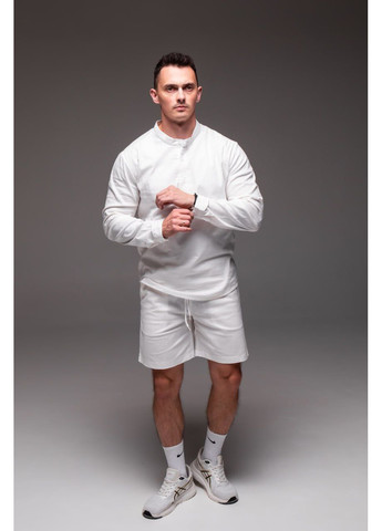 Молочний літній стильний чоловічий літній комплект із натурального льону з шортами, з сорочкою Vakko