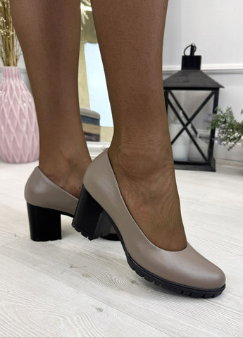 Vasha para Туфлі жіночі шкіряні на стійкому підборі. Колір візон туфлі-човники темно-бежевий з натуральна шкіра, україна — демісезон (347641874)