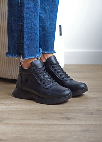 Кроссовки женские осенние из натуральной кожи No Brand 3802/1 чёрные демисезоны (366817372)