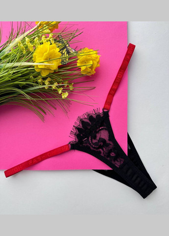 Черные кружевные стринги с регулятором Exclusive (317295267)