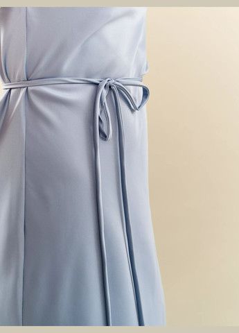 Серо-голубое коктейльное шелковое платье на завязках длина мини платье-комбинация Fayna однотонное