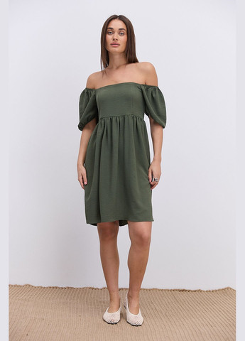Оливкова (хакі) коротка літня сукня кольору хакі з відкритими плечима Arjen