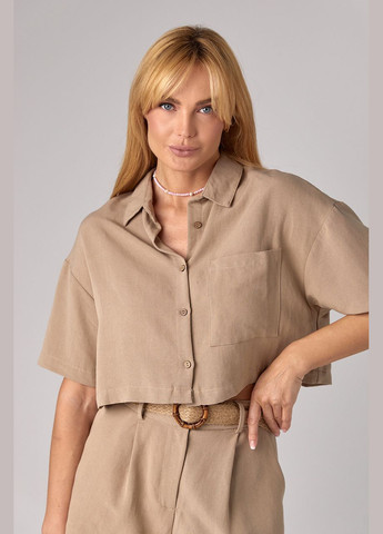 Кофейная повседневный рубашка однотонная Liton с коротким рукавом