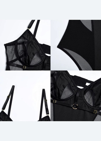 Боді жіночий Елла з вузькими брителями напівпрозорими вставками та підв`язками чорний No Brand Боді Елла (323167802)