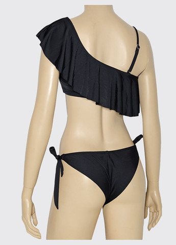 Чорний літній купальник з рюшею трійка, трусиками з високою талією та бразиліана модель 0228 чорний арт.2275 роздільний, танк, топ Samegame
