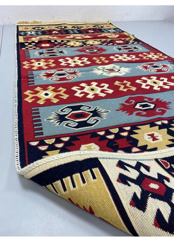 Плетений бавовняний килим Shana Karde 80Х200 см. Бордовий з блакитним. No Brand (366376733)