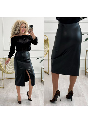 Черная праздничный, офисная, кэжуал однотонная юбка женская из екокожи Style Point