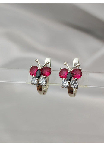 Серебряные серьги Бабочки с малиновыми камушками детские серебро 925 пробы No Brand (367089318)