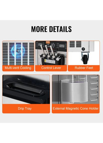 Мороженица CK400PRO-A19, 34-44 л/час, 1850 Вт, 2 контейнера по 9 л, охлаждение в течение ночи Vevor (351505675)