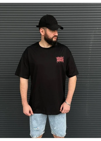 Черная мужская футболка оверсайз черная с принтом casual seli No Brand Футболка