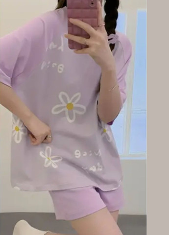 Женский костюм футболка с короткими рукавами и шорты с эластичным поясом No Brand (327430546)