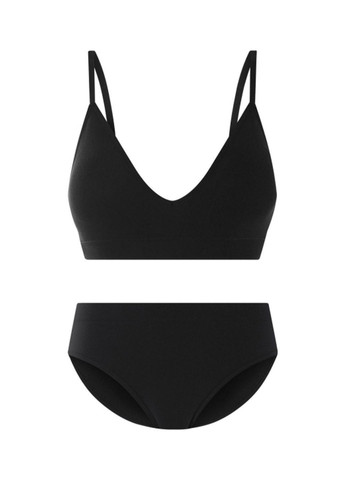 Черный демисезонный базовый комплект белья в рубчик (бюстгальтер топ+трусики слип) Esmara