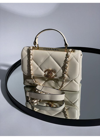 Сумка жіноча Chanel Classic Beige/Gold Шанель класична бежева на плече крос боді No Brand (352729903)