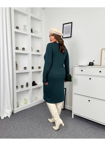 Изумрудное платье 219 высококачественный рубчик трикотаж с пуговицами и разрезом. Україна