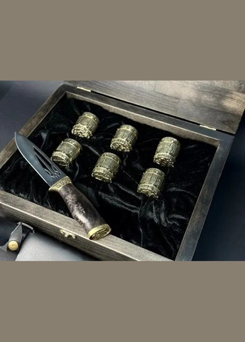 Рюмки перевертыши "Бочка" (6 шт) + Нож ручной работы | Подарок мужчине на юбилей Handmade 48440023 (345646866)