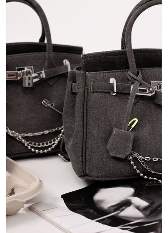Сумка-тоут з темно-сірого деніму з яскравими скріпками No Brand (362588217)