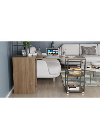 Стіл-тумба трансформер Смарт 3/2 з етажеркою 1430x1450x600 Чорний метал ДСП 16 мм (FRD-105120) Ferrum-decor (361944424)