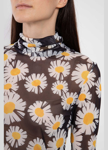 Чёрная черная полупрозрачная блуза с принтом в ромашки Peaceminusone