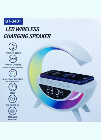 Светильник с беспроводной зарядкой для телефона BT-3401 колонка Bluetooth FM радио ночник RGB подсветка Белый TG (296925541)