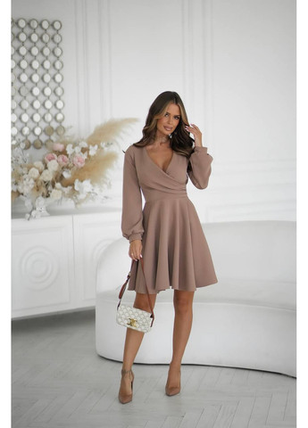 Темно-бежева жіноча міні сукня з довгим рукавом No Brand